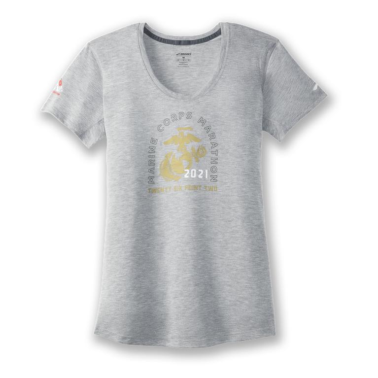 Brooks MCM21 DISTANCE GRAPHIC Short Sleeve Running Shirt Womens Sale - Heather Ash/EGA/Grey (LVH8957